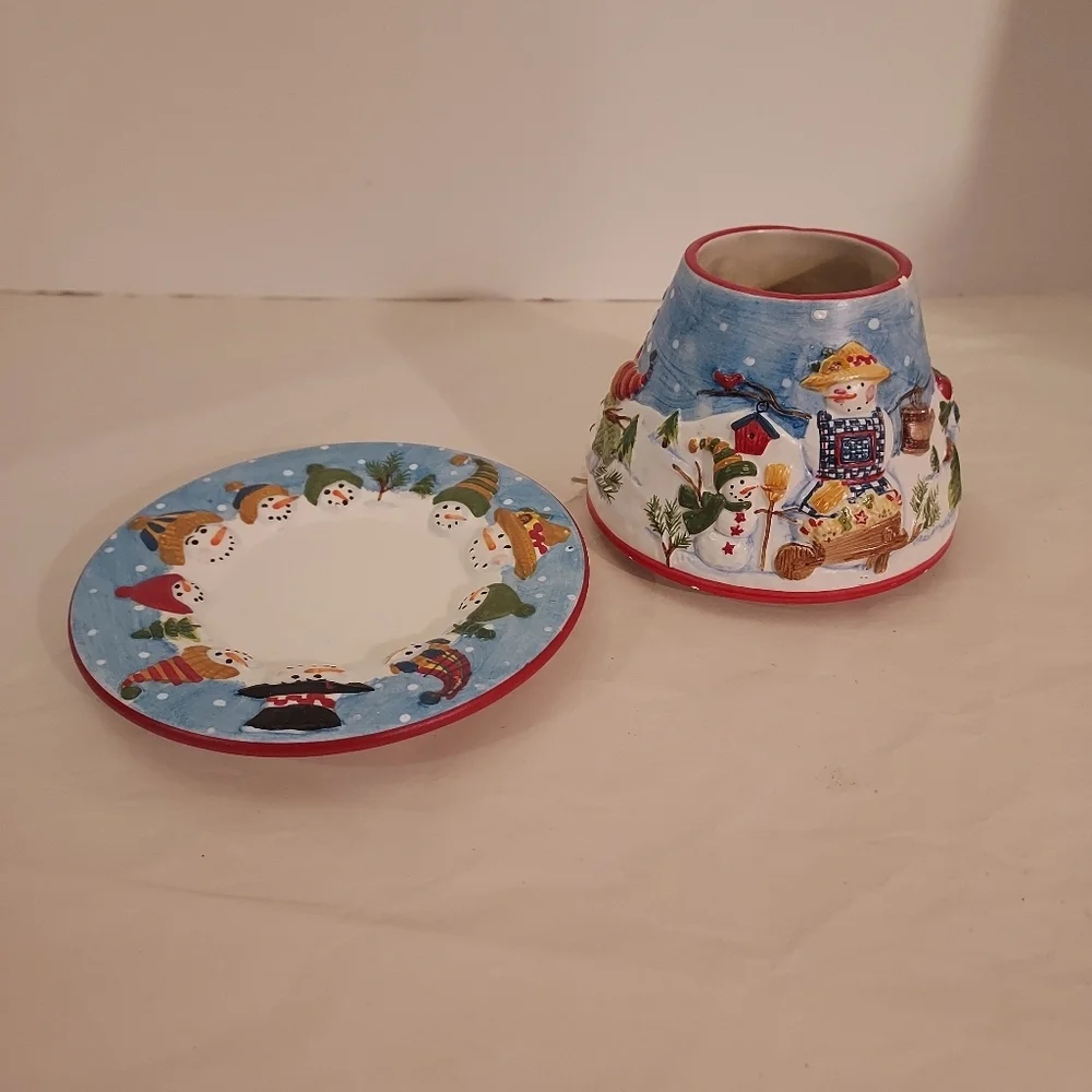 Yankee Candle Snowmen Family Small Jar Shade and Plate